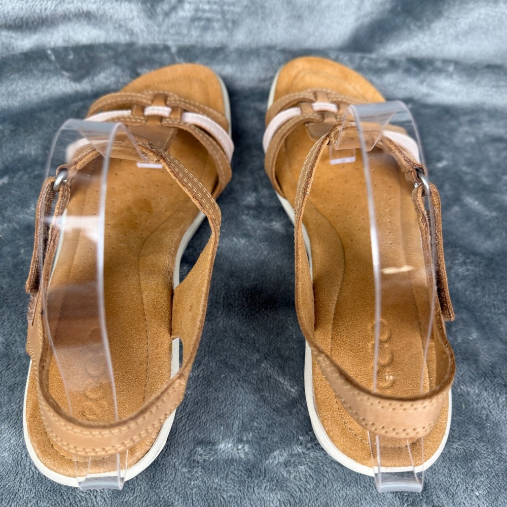 ECCO Tan Leather T-Strap Ankle Strap Wedge‎ Sandals Women's Size EU 41 US 10 - Picture 9 of 11